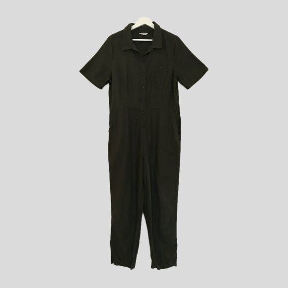 Lucky Brand Olive Green Short Sleeve Collared Casual Jumpsuit Flight Suit - L - Picture 1 of 7